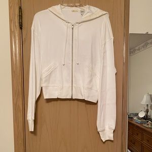 Ann Taylor Action White Cotton Short Crop Hoody Sweatshirt